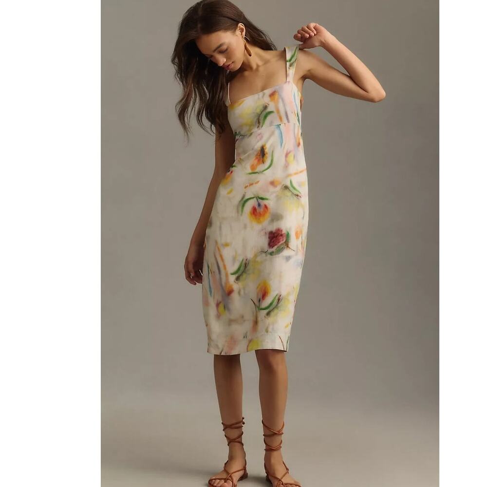 NWT Anthropologie Klaas Jonkman Sleeveless Square-Neck Linen Midi Dress $148 3X